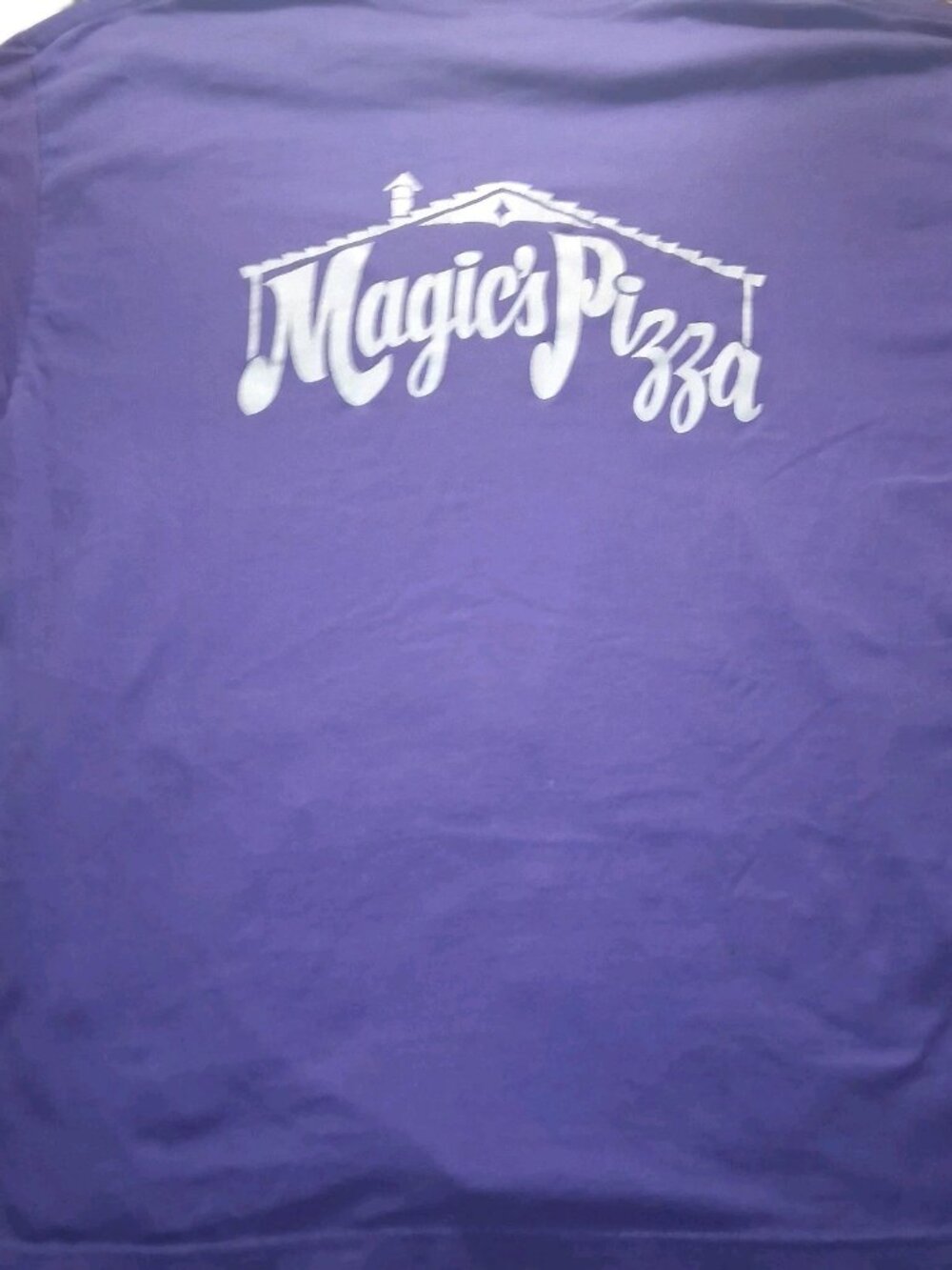 Vintage Magics Pizza Promo Tee Purple Hanes Heavyweight 50/50 L USA